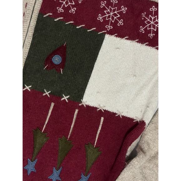 Vintage Wool Angora Rabbit Zip Up Patchwork Christmas Holiday Sweater Jacket XL - Picture 4 of 12